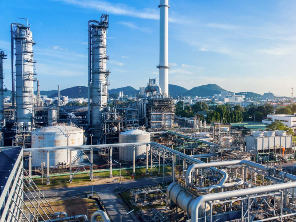 Aerial view oil ship tanker carrier oil on the sea at sunset