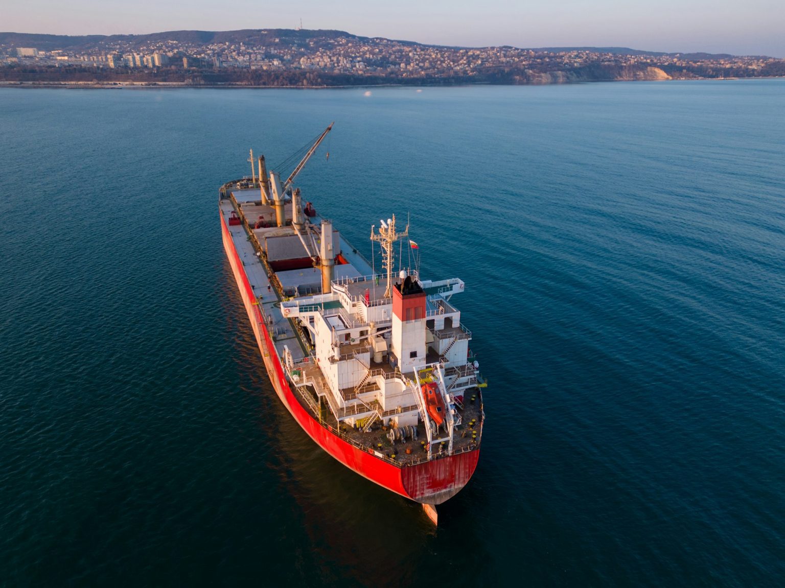 Aerial view of Large general cargo ship tanker bulk carrie